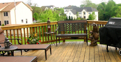 This image shows a newly stained deck.