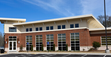 This image shows a commercial building that is newly painted.