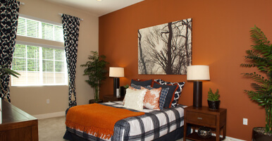 This image shows a bedroom with newly painted wall.