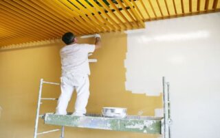 This image shows a man painting a wall.